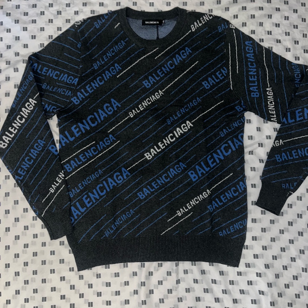 Balenciaga Men's Gray and Blue Sweater